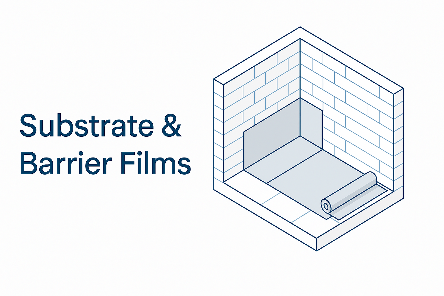 Moisture barrier membrane installed on wall/floor